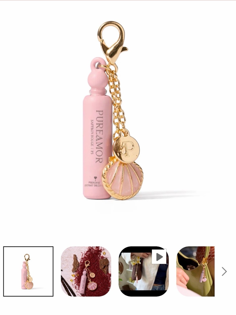 PUREAMOR Pink Lipstick Charm Keychain with Gold Accents
